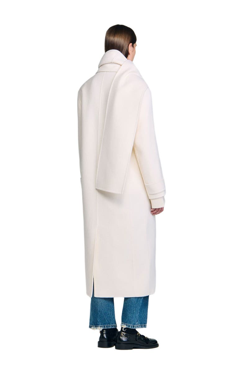 SANDRO Oversized Wool Coat with removable scarf, Alternate, color, Ecru