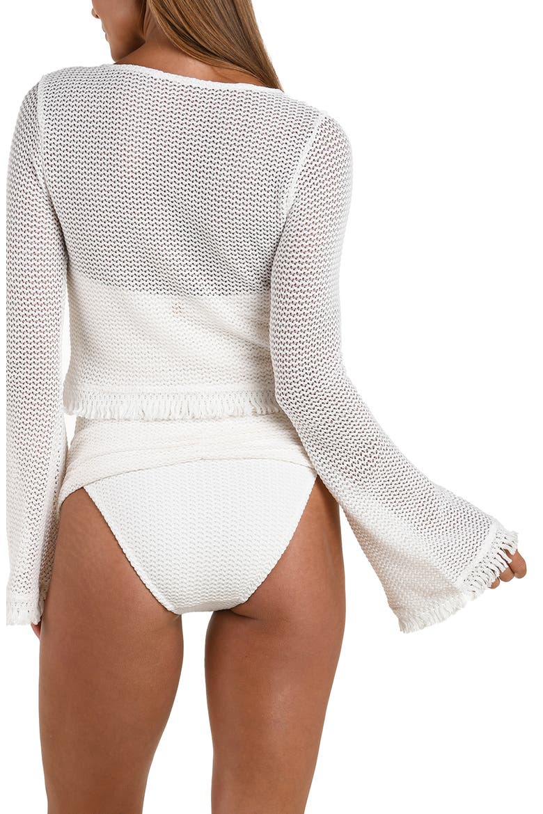 Flora Flair Crop Open Stitch Cover-Up Top, Alternate, color, IVORY