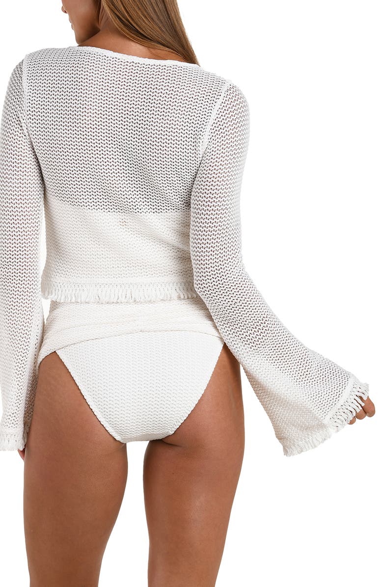 Sunshine 79 Flora Flair Crop Open Stitch Cover-Up Top, Alternate, color, Ivory