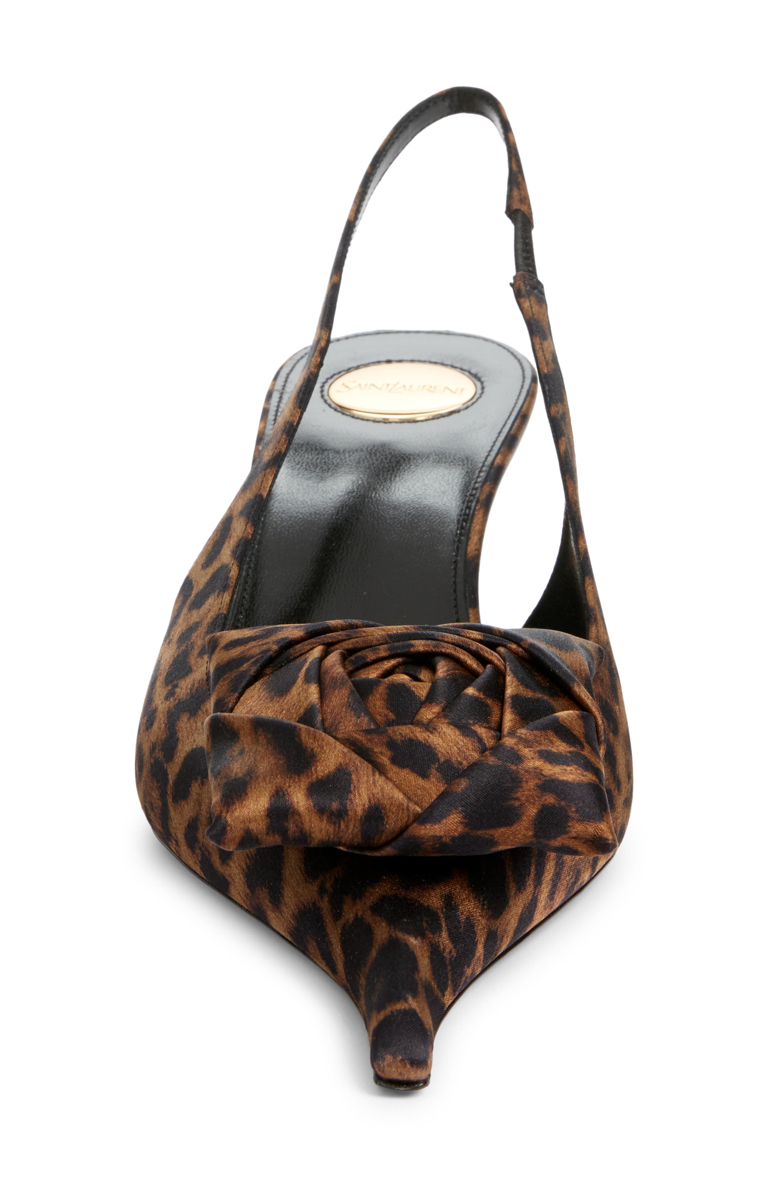 Saint Laurent Dakota Kitten Heel Pointy Toe Slingback Pump, Alternate, color, Leopard