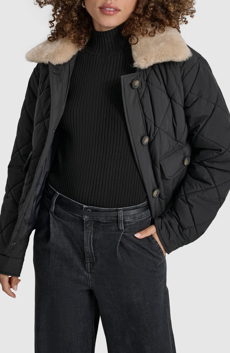 DKNY Crop Quilted Jacket with Faux Fur Trim, Alternate, color, 