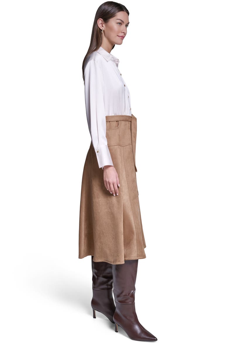 Satin & Suede Midi Shirt Dress, Alternate, color, Ivory/Spiced Almond