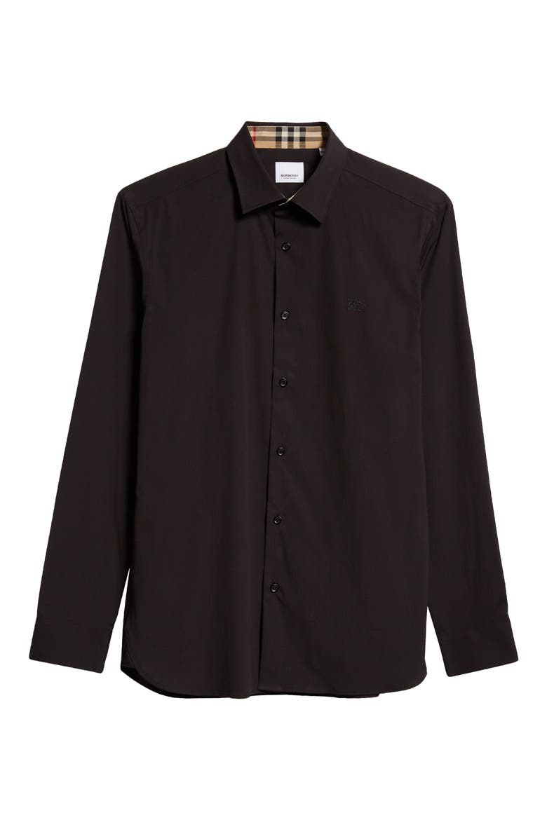 Sherfield Equestrian Knight Stretch Cotton Poplin Button-Up Shirt, Alternate, color, BLACK