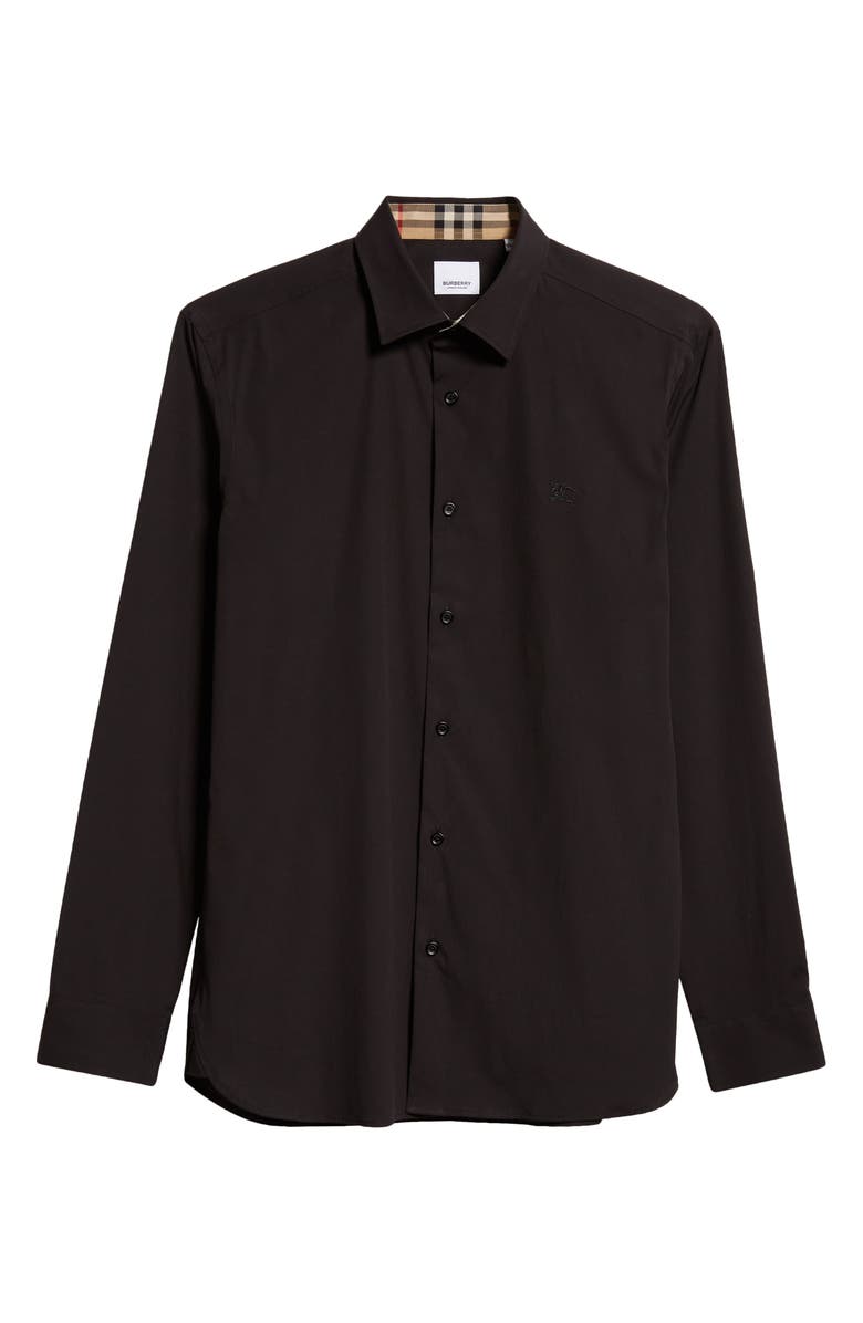 Burberry Sherfield Equestrian Knight Stretch Cotton Poplin Button-Up Shirt, Alternate, color, Black