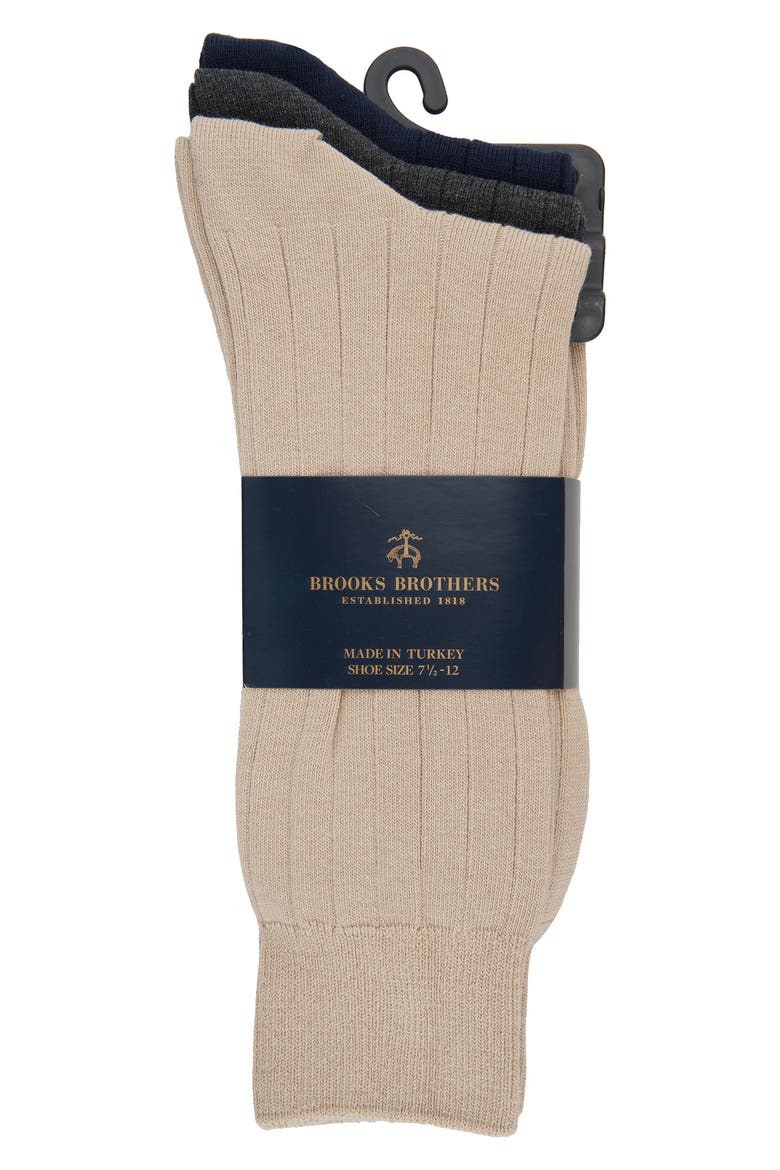 3-Pack Ribbed Crew Socks, Alternate, color, TAUPE