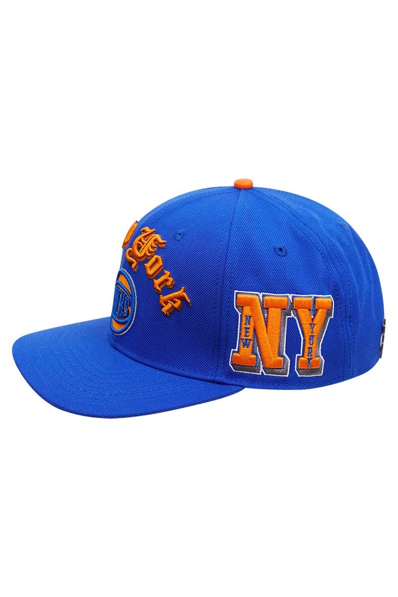 Men's Pro Standard Blue New York Knicks Old English Snapback Hat, Alternate, color, Blue