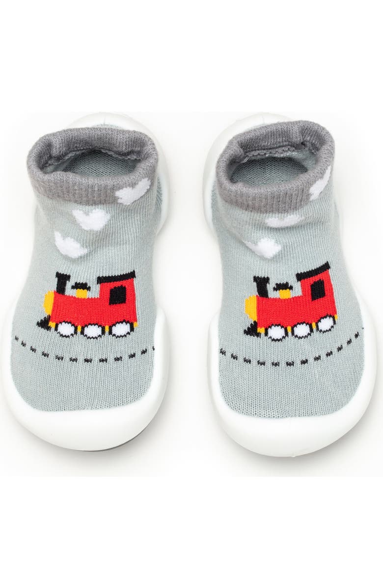 Komuello Toddler Boy Sock Shoes - Train, Main, color, Grey