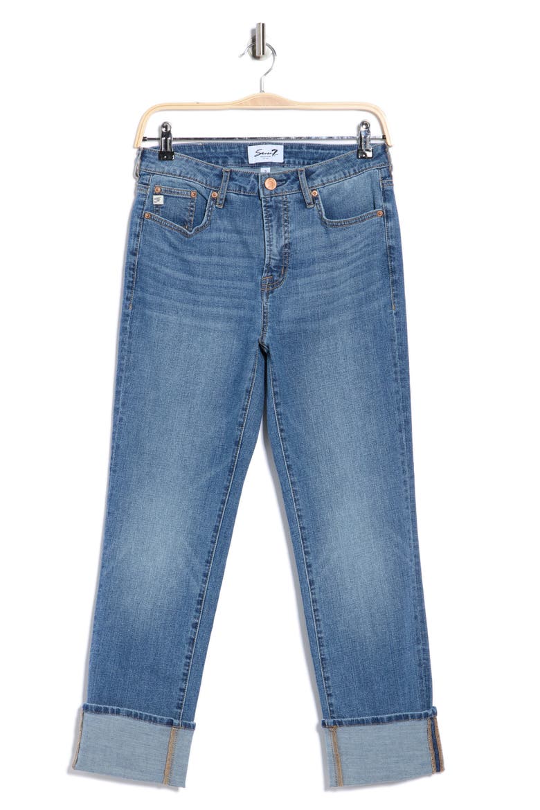 High Waist Cuffed Hem Jeans, Alternate, color, OCEAN DRIFT