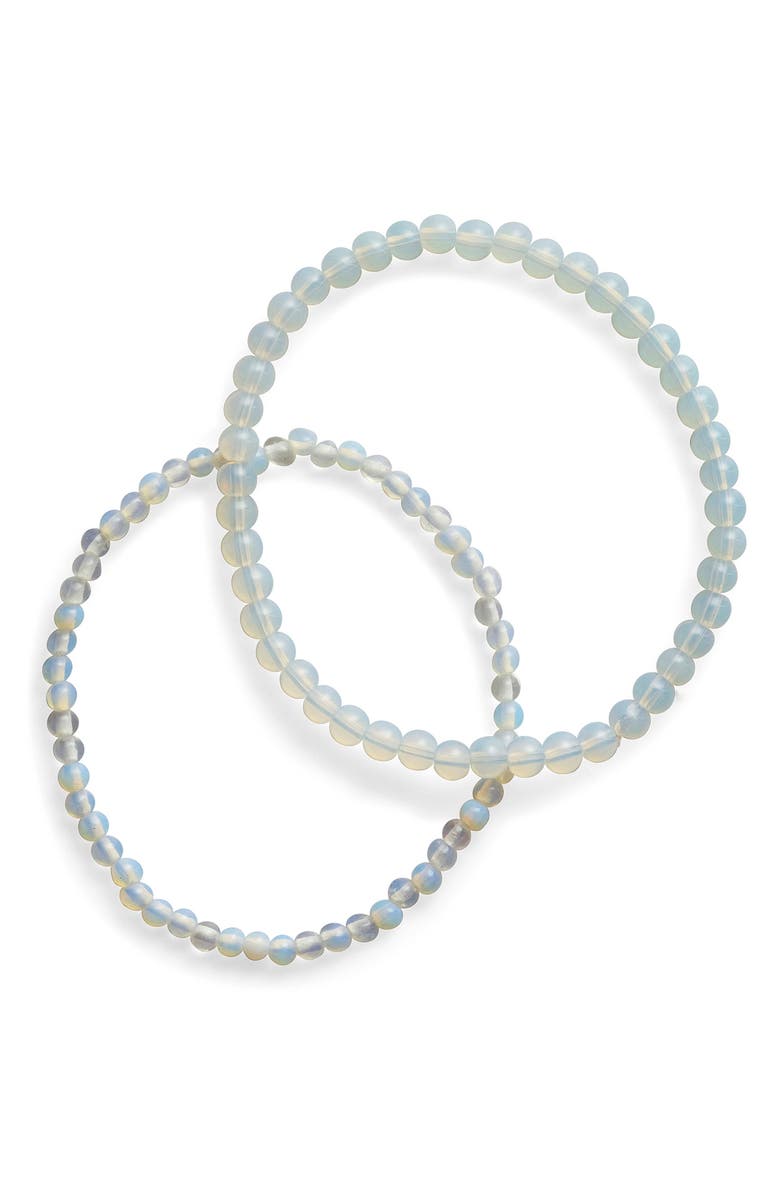 Sterling Forever Stone 2-Pack Beaded Stretch Bracelets, Alternate, color, Opalite