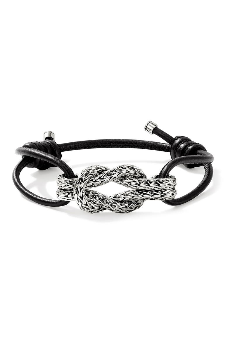 Love Knot Bracelet, Sterling Silver, Leather, 3.5MM, Main, color, SILVER/ BLACK
