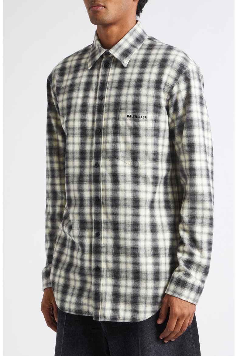 Regular Fit Check Cotton Flannel Button-Up Shirt, Alternate, color, 9040 WHITE/ BLACK