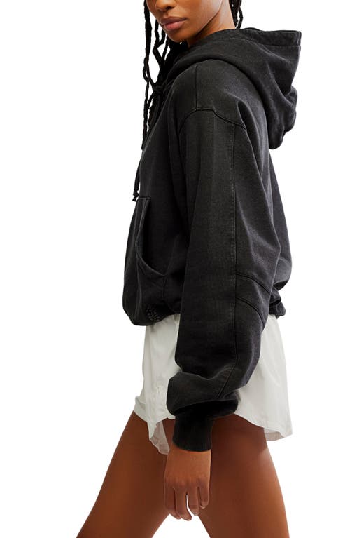 Free People Day Off Crop Cotton Blend Hoodie In Black