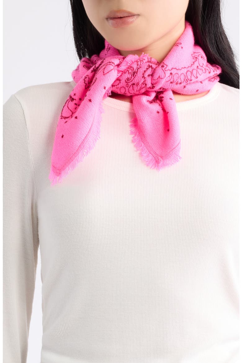 Wool & Cashmere Fringe Bandana, Main, color, PINK STAR- BURGUNDY