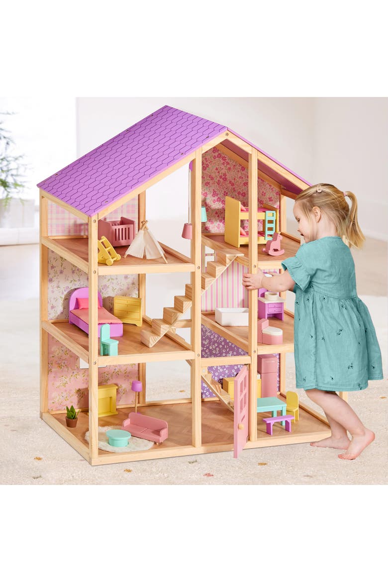 6 Room Wooden Dollhouse Set with 31 Piece Furniture for Kids, Main, color, Multicolor