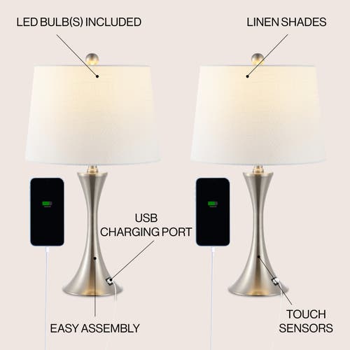 Jonathan Y Bennett Modern Glam Iron Hourglass Led Table Lamp With Usb Charging Port In Nickel