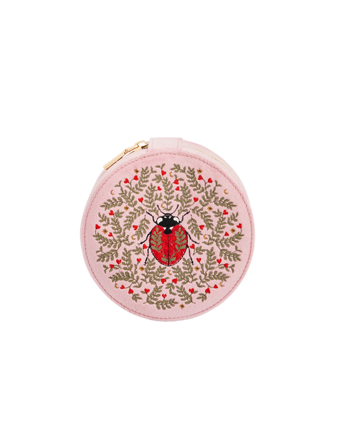 Ladybird Velvet Embroidered Circle Jewellery Box