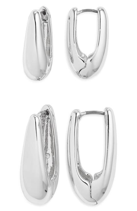Set of 2 Oval Hoop Earrings