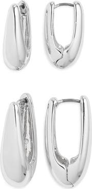 Open Edit Set of 2 Oval Hoop Earrings