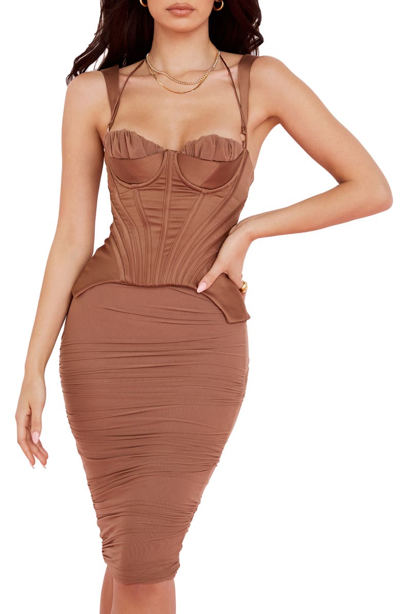 HOUSE OF CB Talya Satin Corset Midi Dress, Main, color, 