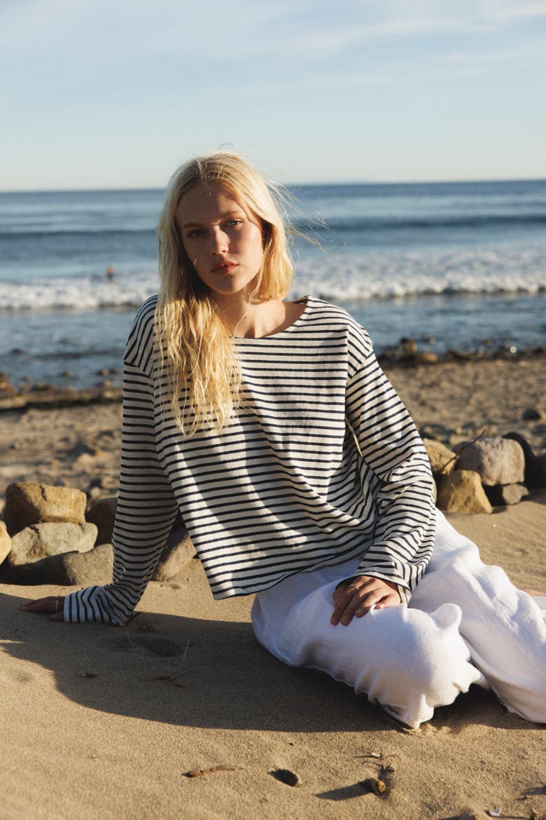 Camille Striped Top, Alternate, color, CLASSIC NAVY STRIPE