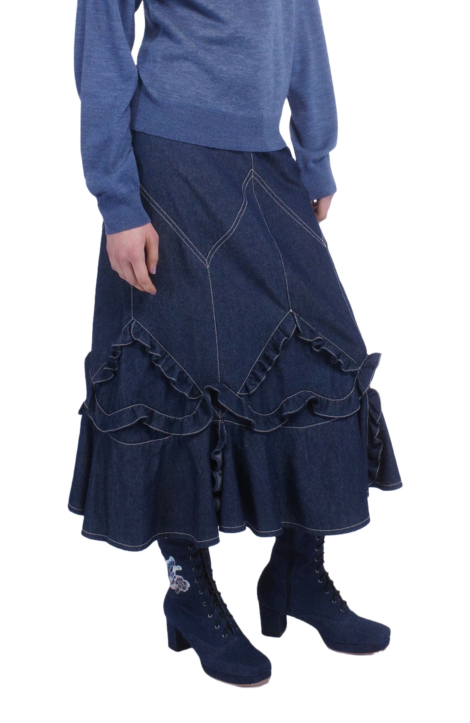 Denim Ruffle Maxi Skirt - image 2