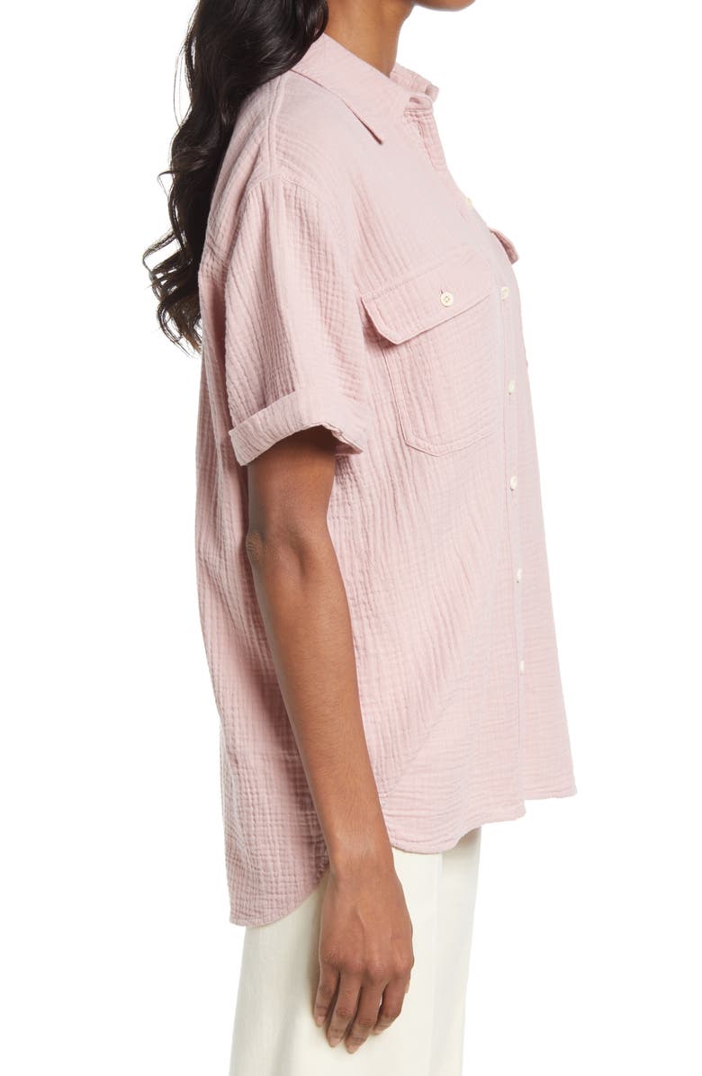 Madewell Lightspun Flap Pocket Short Sleeve Button-Up Shirt, Alternate, color, Wisteria Dove