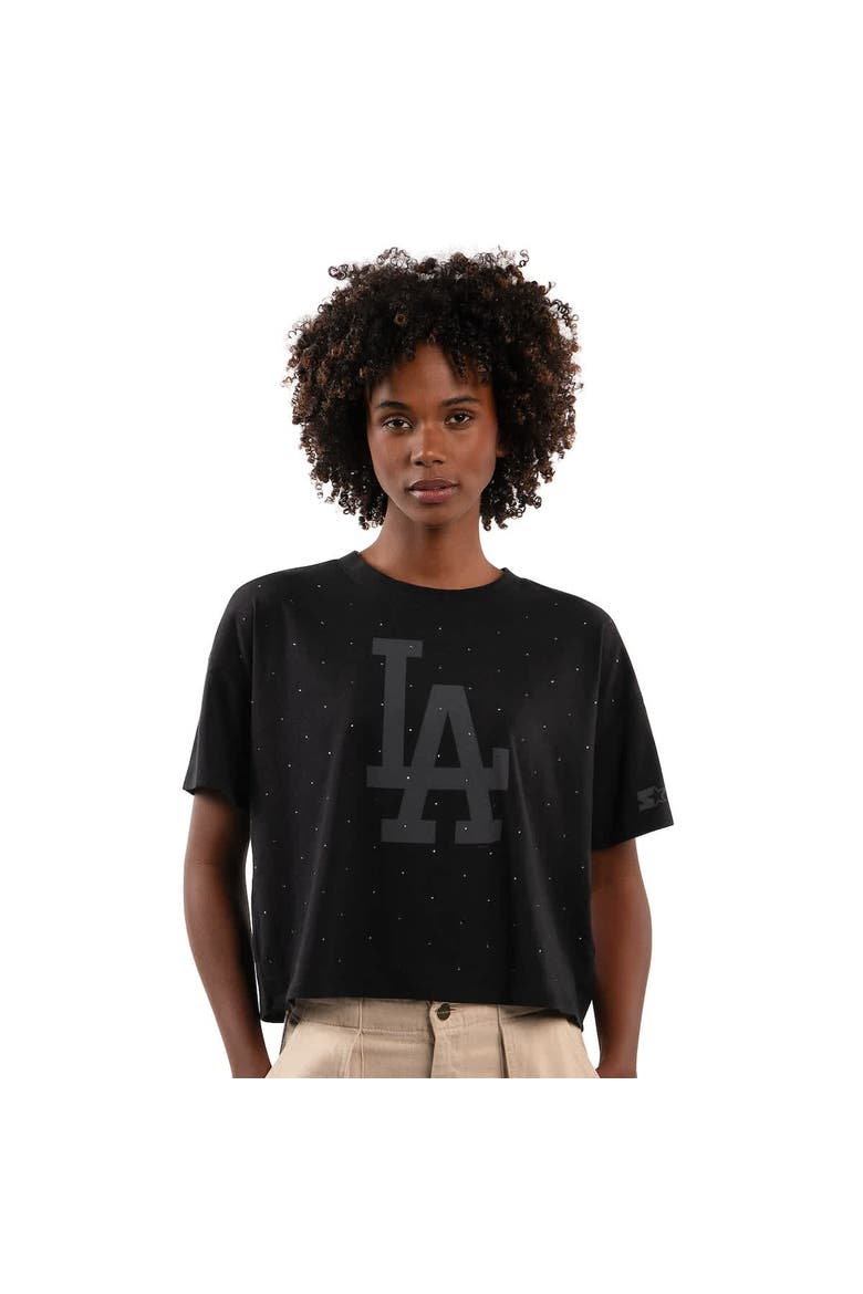 Women's Starter Black Los Angeles Dodgers Rhinestone Sprinkle Boxy Cropped T-Shirt, Alternate, color, Black