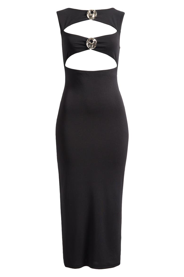 After Hours Cutout Sleeveless Midi Dress, Alternate, color, ONYX