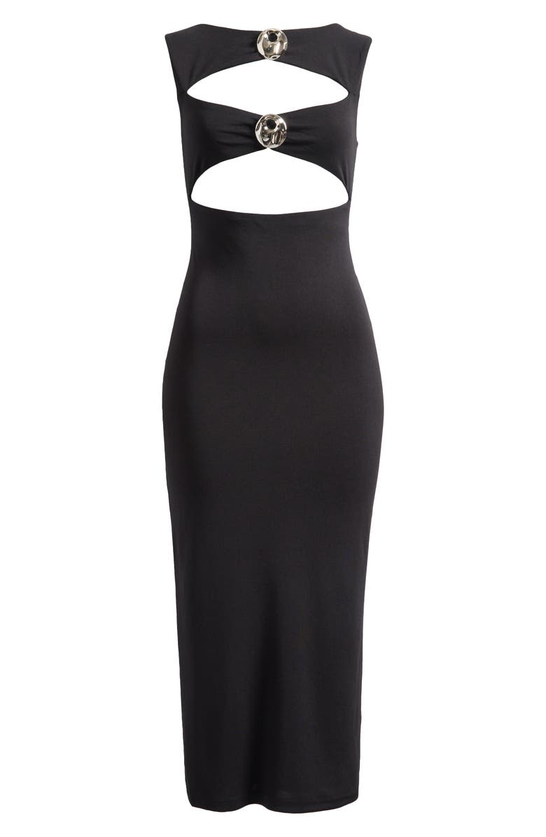 LIONESS After Hours Cutout Sleeveless Midi Dress, Alternate, color, Onyx