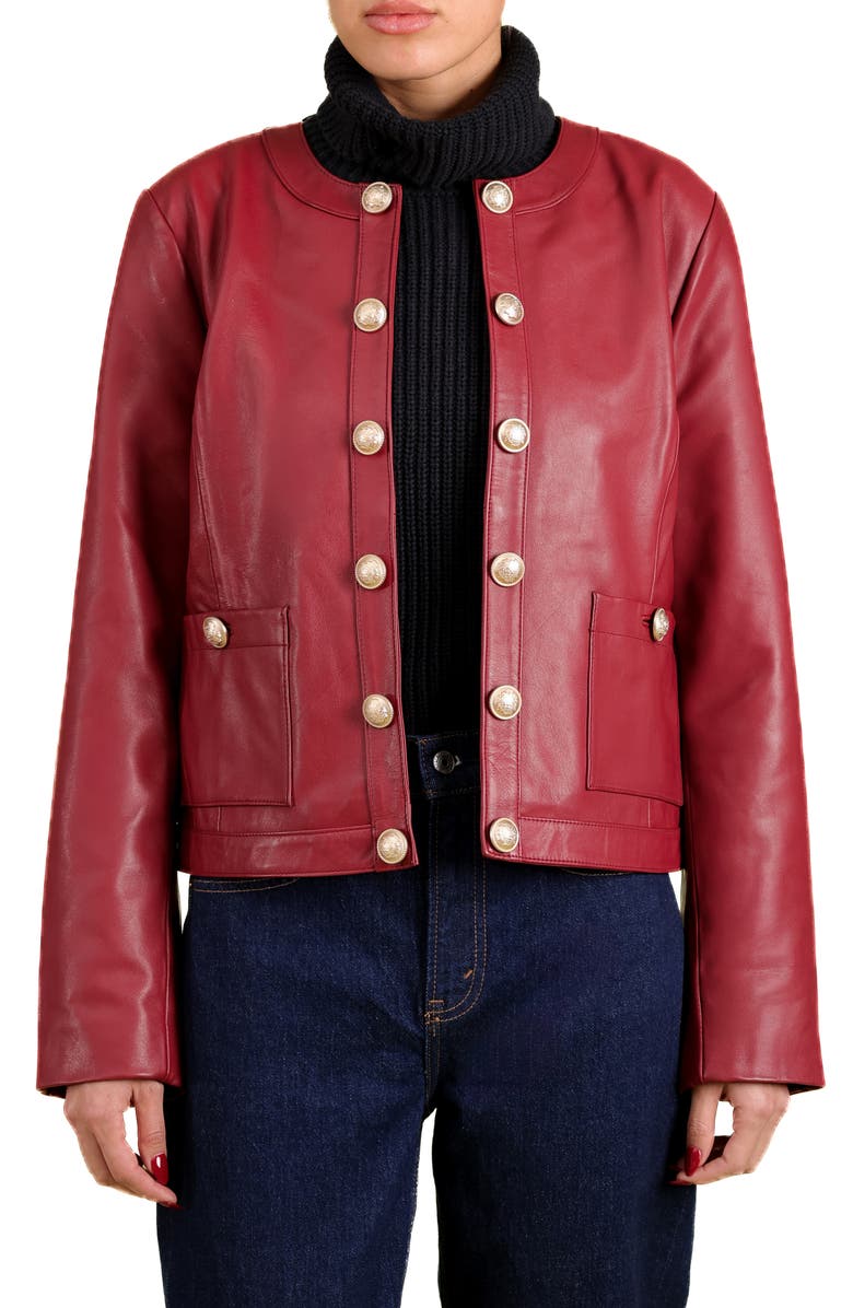 Bagatelle Genuine Leather Collarless Lady Jacket, Main, color, Oxblood