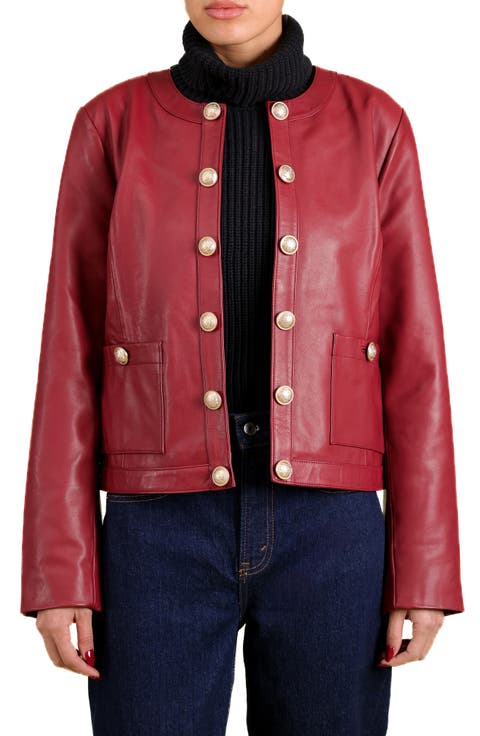 Genuine Leather Collarless Lady Jacket