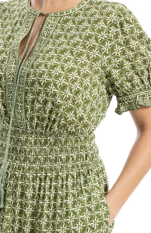 Max Studio Short Sleeve Tiered Maxi Dress In Ivy Batik Daisy
