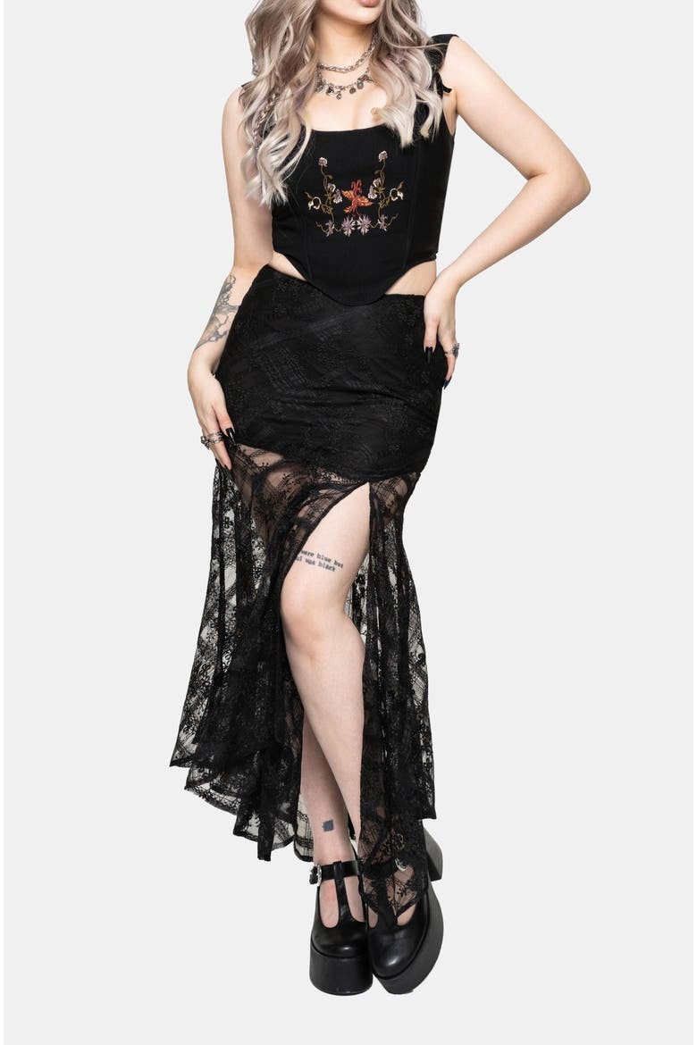Lucie Lace Asymmetric Hanky Maxi Skirt, Alternate, color, Black