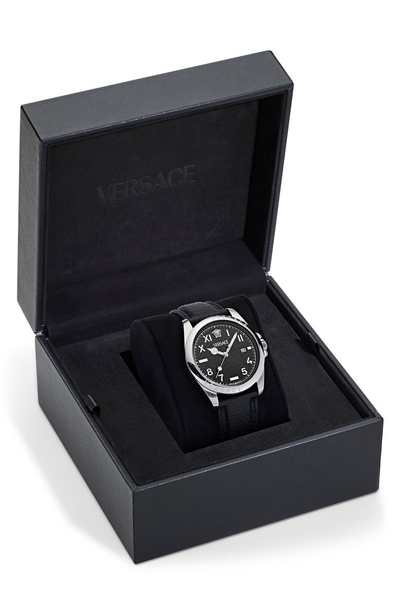 Versace Anteo Leather Strap Watch, 41mm, Alternate, color, 