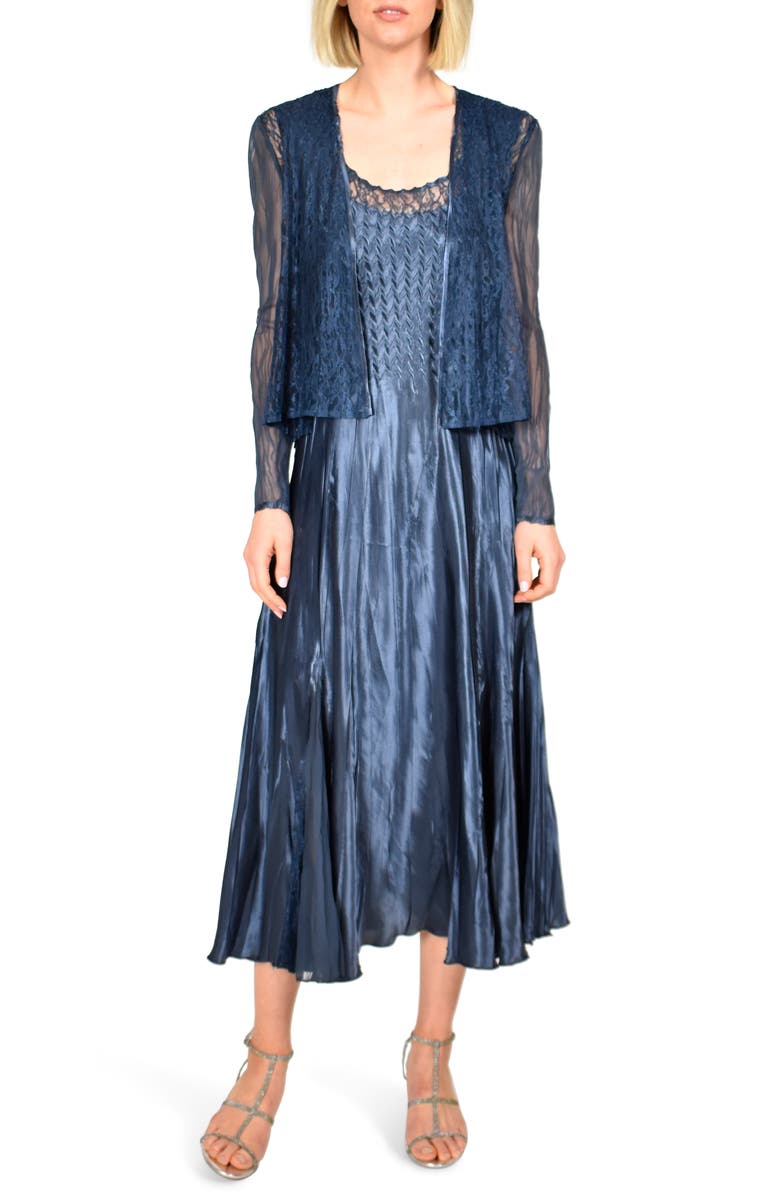 Komarov Charmeuse Midi Dress with Jacket, Main, color,