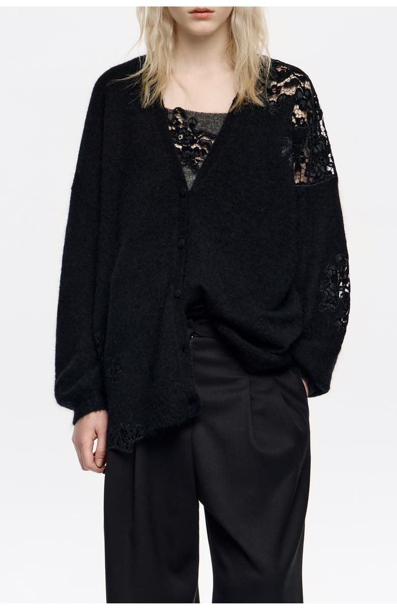 Bimba y Lola Long Lace Cardigan, Main, color, Black