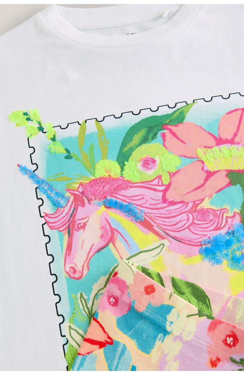 NEXT Kids' Unicorn Cotton Graphic T-Shirt & Floral Leggings Set, Alternate, color, White