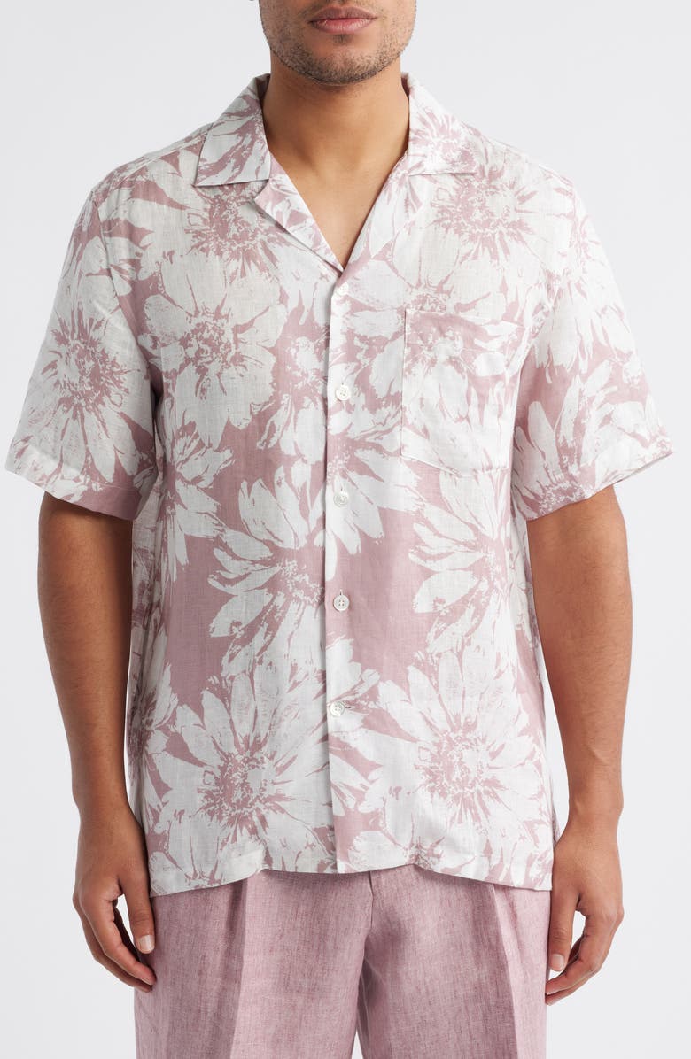 BOSS Jim Floral Linen Camp Shirt, Main, color, 