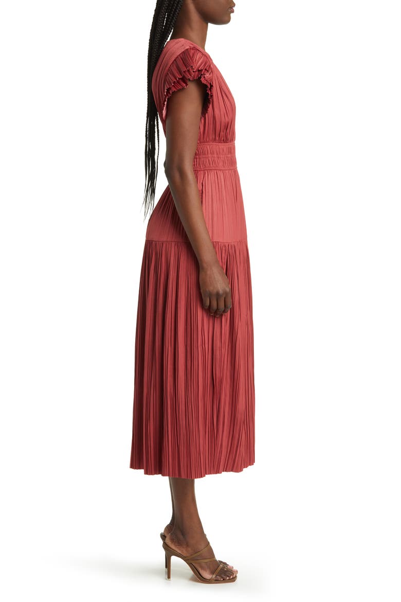 Plissé Midi Dress, Alternate, color, MARSALA