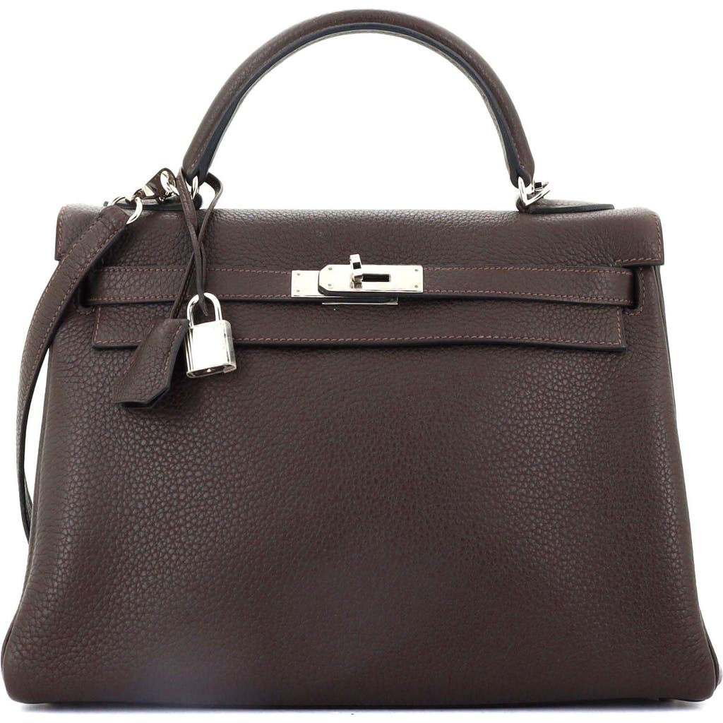 Pre-owned Hermes Hermes Kelly Handbag Brown Clemence With Palladium Hardware 32 In Brown