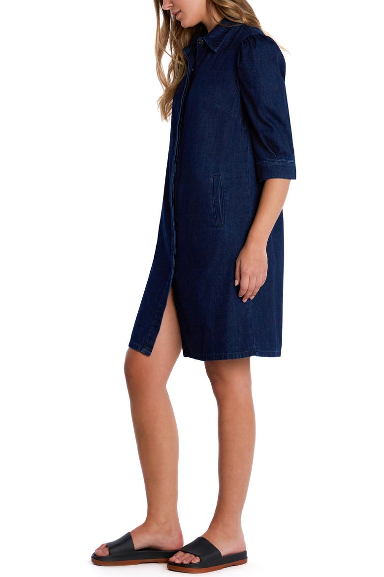 Puff Sleeve Denim Shirtdress, Alternate, color, NAVY BLUE