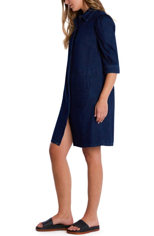 Wash Lab Denim Puff Sleeve Denim Shirtdress In Navy Blue