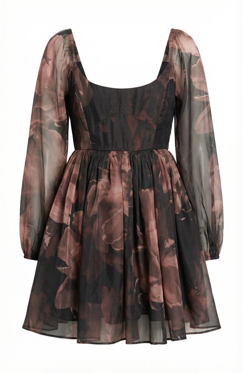 Modenaire Floral Organza Bubble-Sleeve Tulle-Layered Mini Dress, Alternate, color, Floral Organza