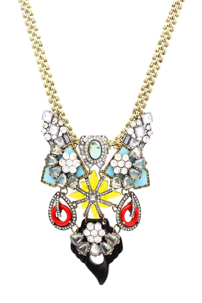 Catalina Cluster Bib Necklace, Main, color, BURNISHED GOLD / MULTI