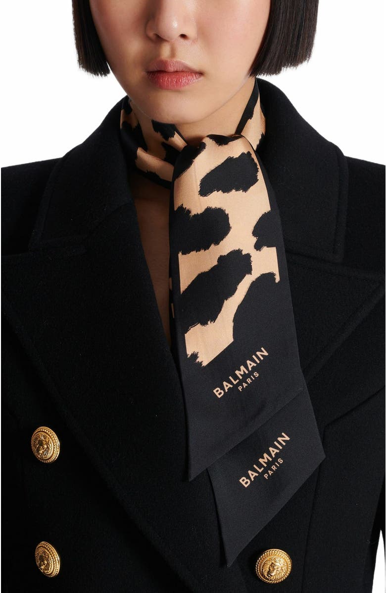 Balmain Leopard Print Silk Bandana, Alternate, color,