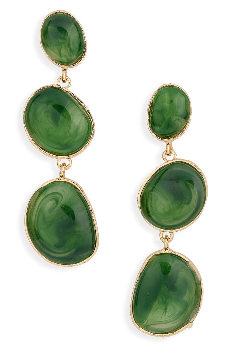 Resin Cabochon Drop Earrings, Main, color, GOLD/ GREEN