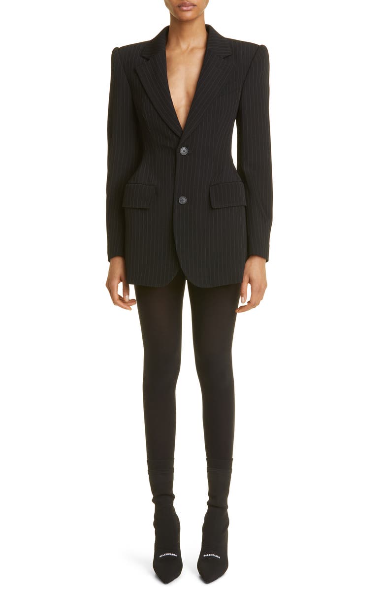 Balenciaga Hourglass Pinstripe Stretch Wool Blazer, Alternate, color,