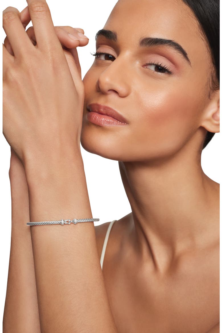Cable Collectibles Buckle Bangle Bracelet with Diamonds, 3mm, Alternate, color, SILVER