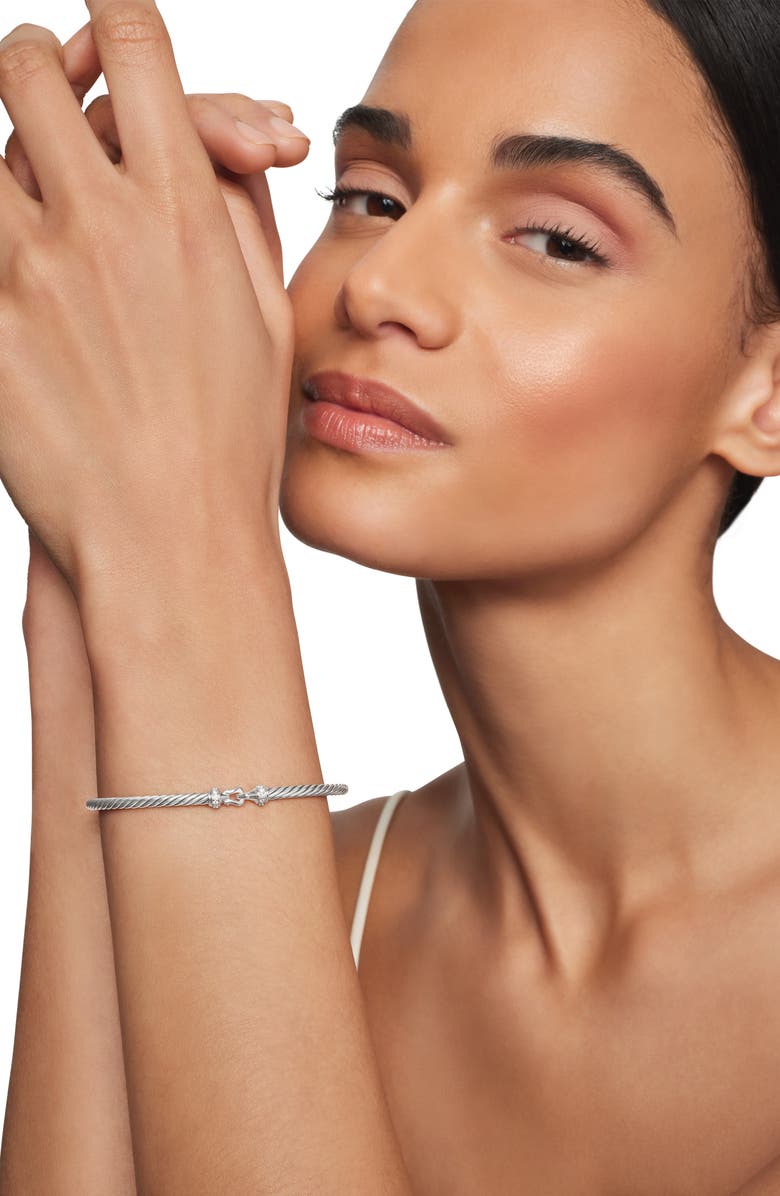 David Yurman Cable Collectibles Buckle Bangle Bracelet with Diamonds, 3mm, Alternate, color, Diamond