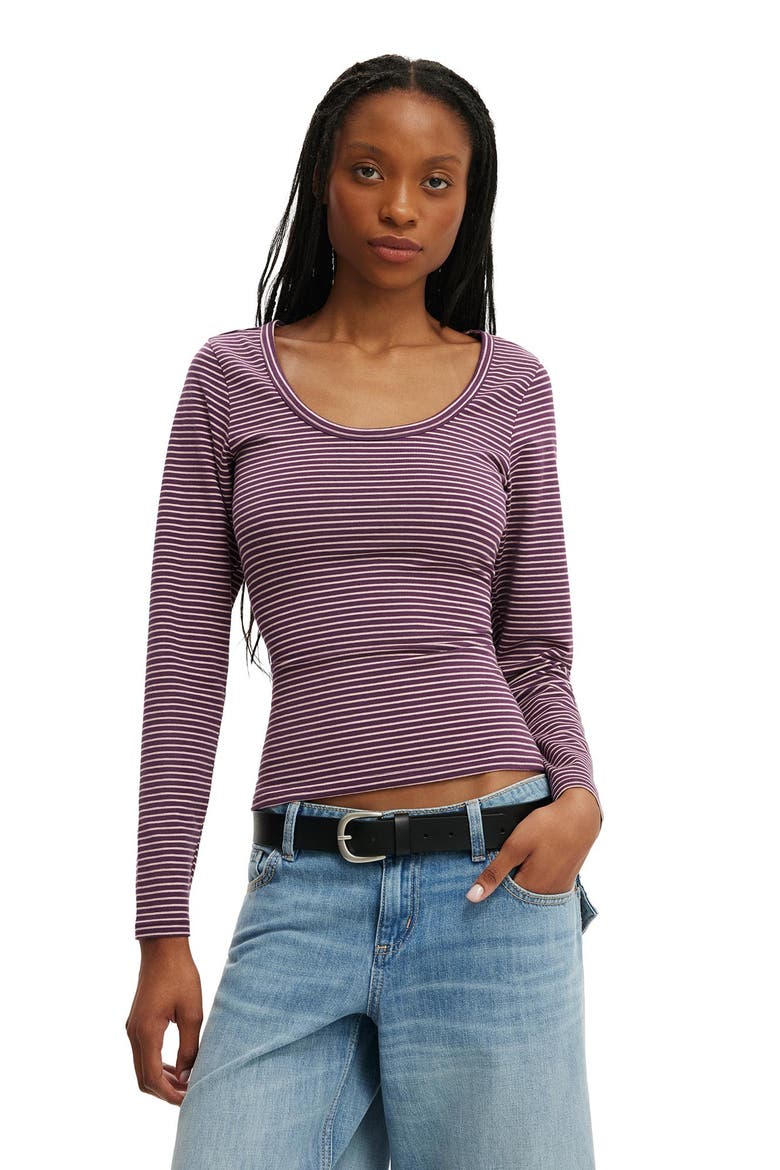 Women's Everyday Smooth Scoop Neck Long Sleeve, Alternate, color, Lisa Stripe Velvet Currant